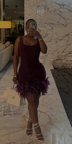 Feather Trim mini dress